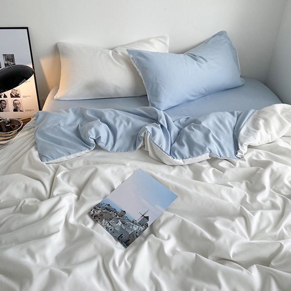 Juego de cama de 4 piezas para dormitorios | Poliéster suave lavado | Tamaños individual y matrimonial | Diseño reversible | Incluye funda nórdica, sábana ajustable y 2 fundas de almohada