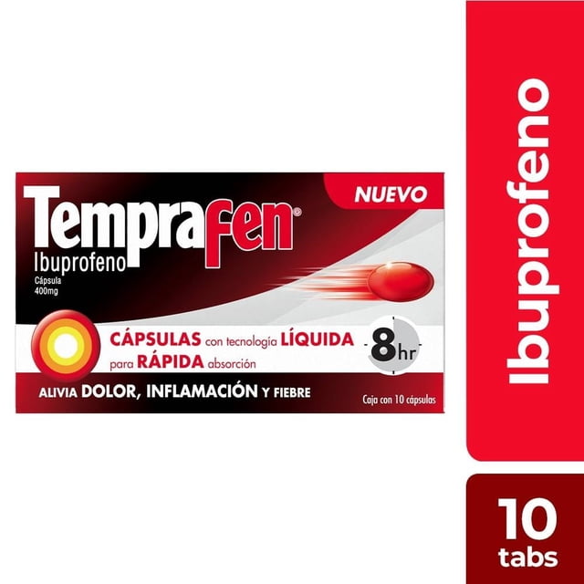 Analgésico Temprafen Ibuprofeno 400mg caja 10 cápsulas líquidas