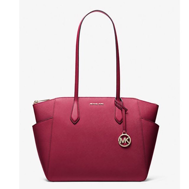 Michael Kors Bolso Tote Mediano Marilyn de Piel Saffiano para Mujer, Color Cereza 35F5G6AT2L-Cherr