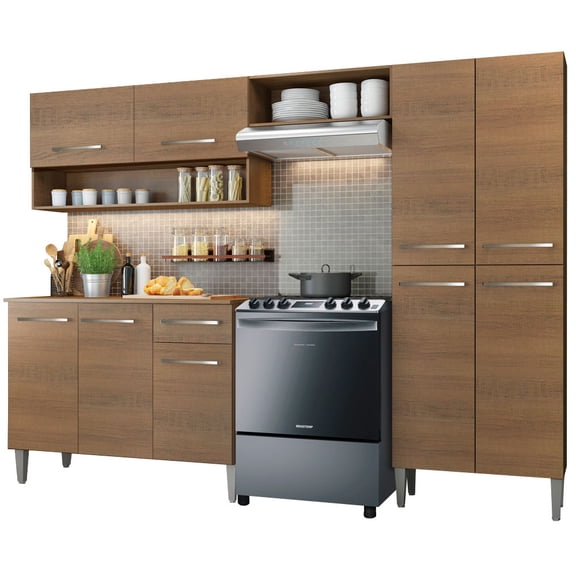 Cocina Integral Madesa Emilly Sin Tarja 229cm Marrón. Madesa Emilly