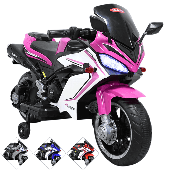 Moto Montable Eléctrica Deportiva 2 Ruedas para Niños Luz Bluetooth Dos Baterias 6V con Cargador Soporta Hasta 30kg - Rosa