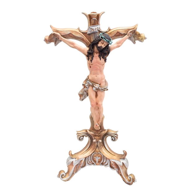 Cristo Cruz Crucifijo, Con Tripie, Imagen De Resina 42 Cm.