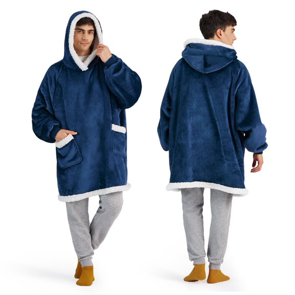 Colcha con capucha para adultos y niños Sherpa Navy