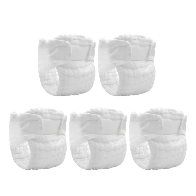 5pcs cloth diapers washable newborn cloth diapers reusable baby diapers Paquete de cinco pañales de tela blancos, vista frontal centrada con cierre de velcro y acolchado de algodón; diseño con barrera de humedad y costuras acolchadas, tamaño 50 x 46 cm (19.65 x 18.08 pulg.), aptos para bebés de 7.5 a 12.5 kg; también suelen usarse como insertos absorbentes adicionales para bolsas de cambio durante viajes.