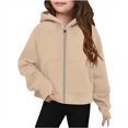 thumbnail image 1 of Sudadera de manga larga con cuello redondo y media cremallera para niñas de 5 a 14 años, sudadera corta de felpa suave y ligera con bolsillo, como se muestra en la imagen, de 5 a 13 años., 1 of 4