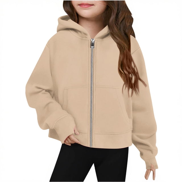 Sudadera de manga larga con cuello redondo y media cremallera para niñas de 5 a 14 años, sudadera corta de felpa suave y ligera con bolsillo, como se muestra en la imagen, de 5 a 13 años.