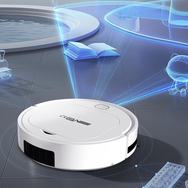 Robot aspiradora 2200Pa de aspiración, 90 minutos de autonomía, autocargable, para suelos duros y alfombras, cubo de 600 ml, 55dB silencioso, incluye cepillos laterales