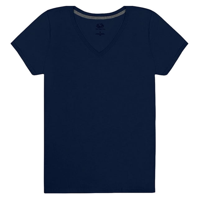 Playera Fruit of the Loom para Mujer, Manga Corta Cuello V, Azul, Talla M