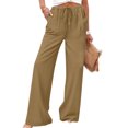thumbnail image 1 of TaTaai Spring Summer Solid Color Women Casual Pants Cotton Linen Elastic Waist Straight Leg Breathable Lightweight Machine Washable No Fading Daily Wear Trousers Gift, 1 of 8