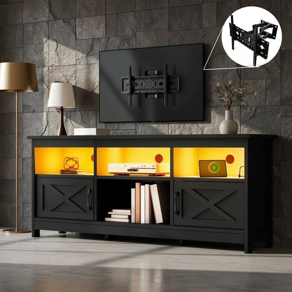 Mueble Para Tv 150cm Con Soporte Y Luces Y Toma De Corriente