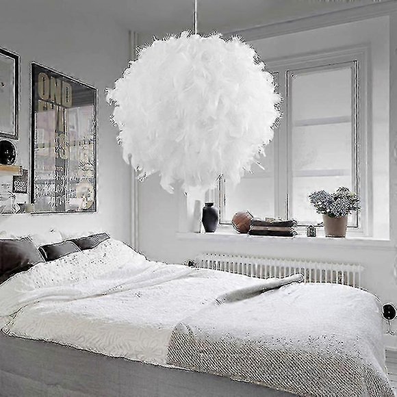 2025 New White Feather Ceiling Lampshade Pendant Non-electric Shade Shade Reducing Ring Pendan Lamp - 30cm