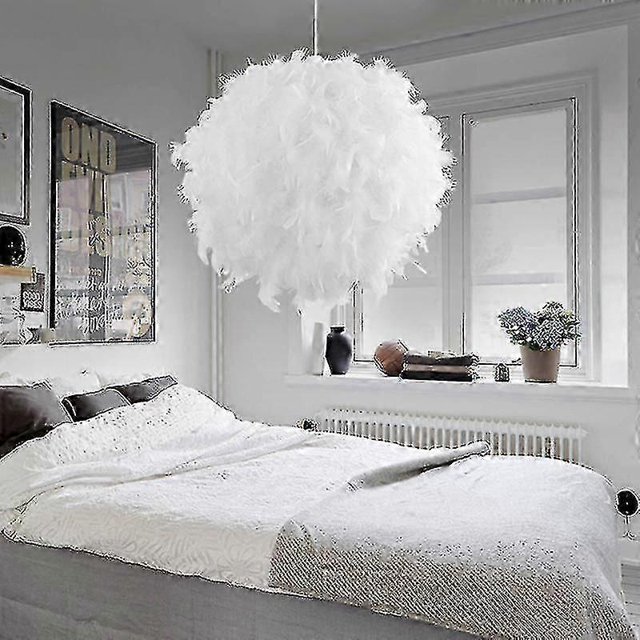 2025 New White Feather Ceiling Lampshade Pendant Non-electric Shade Shade Reducing Ring Pendan Lamp - 30cm