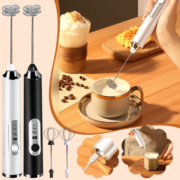 Espumador de leche recargable USB-C portátil - ajustable en 3 velocidades con batidor y espumador de acero inoxidable para café, latte, matcha y chocolate caliente