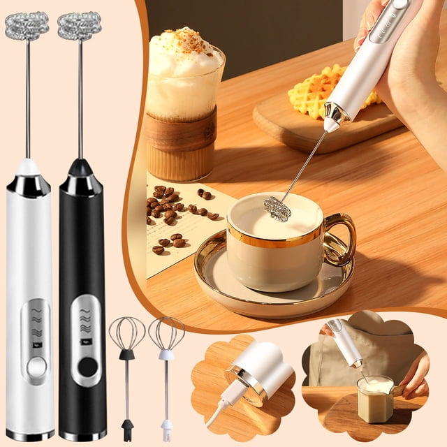 Espumador de leche recargable USB-C portátil - ajustable en 3 velocidades con batidor y espumador de acero inoxidable para café, latte, matcha y chocolate caliente