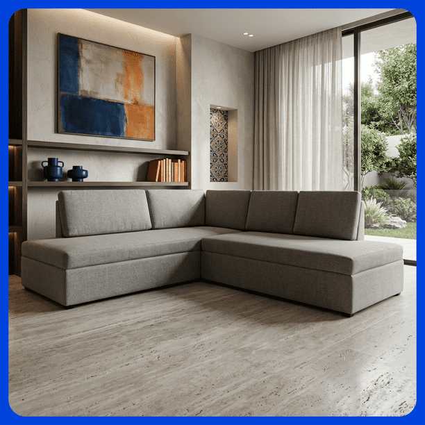 Sillón Sala Leon Esquinera En L 2 Piezas 5 Plazas Linato Armada Azul