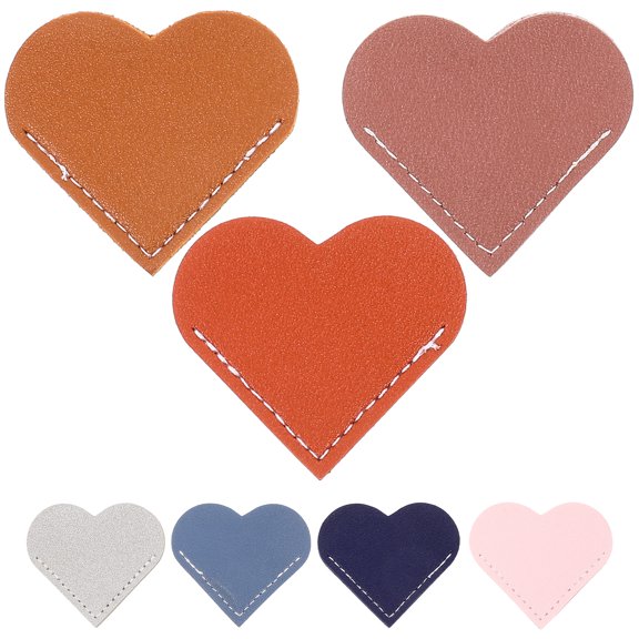 7 marcadores de cuero con forma de corazón, protectores de esquinas para lectura.