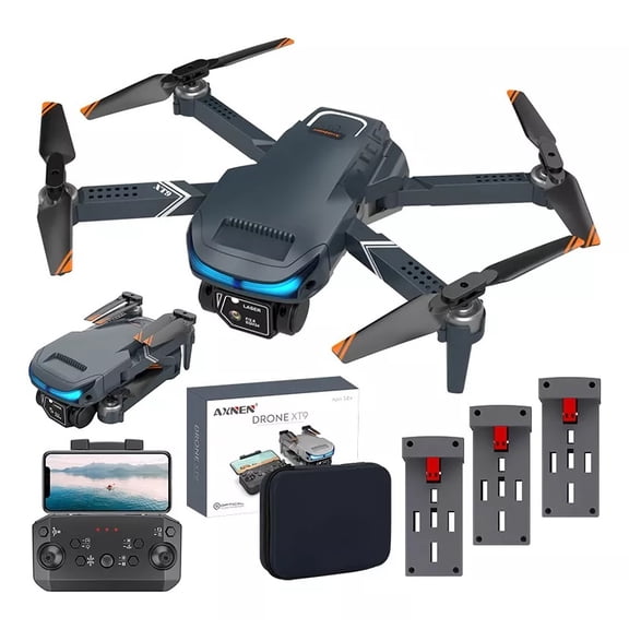 Mini drone Axnen 4K XT9 3 Battery con dual cámara HD 2.4GHz 3 baterías Oscuro Gris