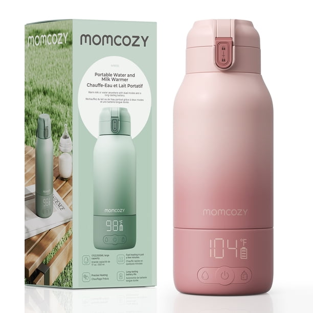 Momcozy Calentador de Leche Portátil para Viaje, 2 Modos para Leche Materna y Agua, 500 ml Rosa 17oz