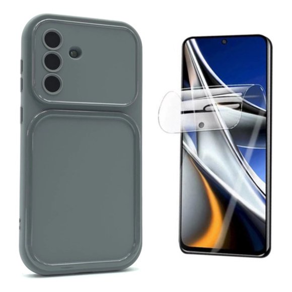 Funda + Mica Hidrogel Icon Case Track para Samsung A37, Carcasa, Protector, Uso Rudo, Protector de Pantalla, Antigolpes, Esquinas Reforzadas, Protección de Cámara - Gris