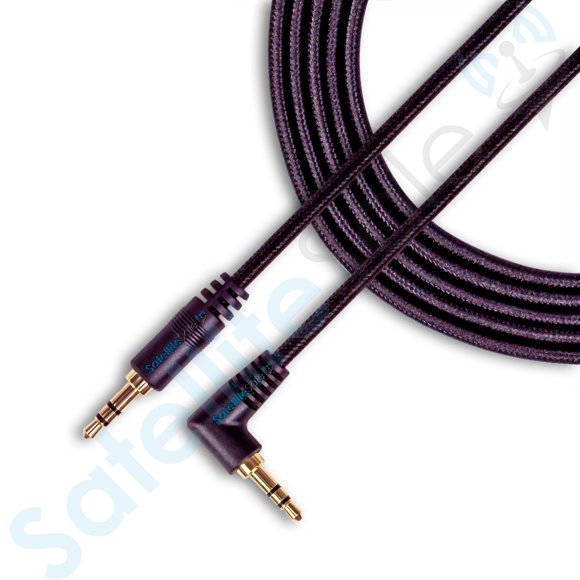 SatelliteSale Cable Auxiliar de Audio de Ángulo Recto de 3,5 Mm con Conector Macho a Macho, Cable Universal de Nailon Negro de 15 Pies