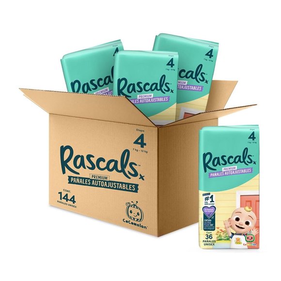 Pañales autoajustables Rascals Etapa 4 Unisex 144 piezas