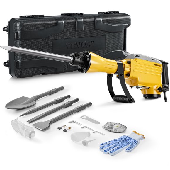 Martillo demoledor VEVOR, martillo electrico de 2200 W, 4 brocas de cincel
