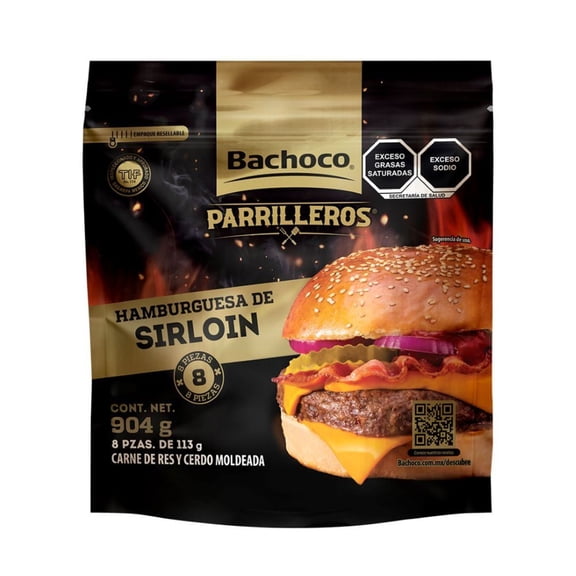 Carne para Hamburguesa de Res y Cerdo Moldeada Bachoco Parrilleros Sirloin 904 g