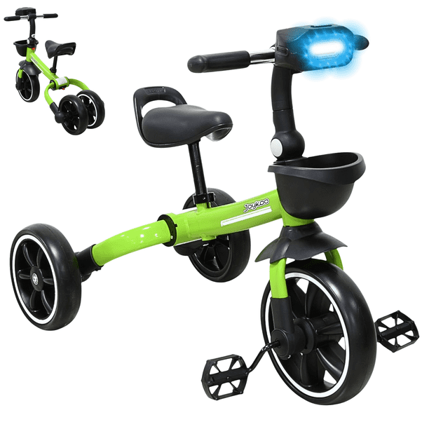 Triciclo 3 en 1 Plegable para Niño s Convertible a Bicicleta y Balance Bike Luz Sonido Apto a partir de 2 Años o Hasta 25 kg - Verde
