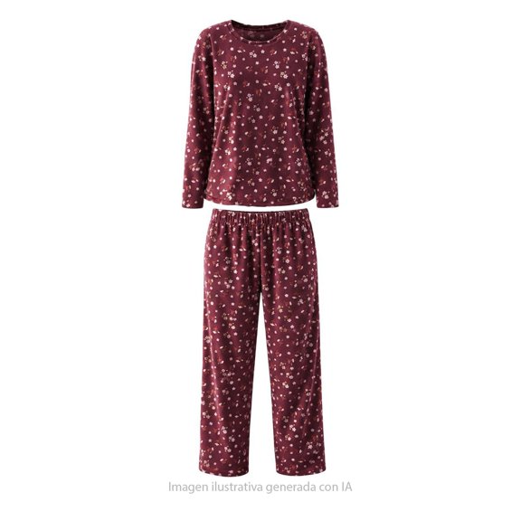 Pijama Simply Basic para Dama Playera Manga Larga con Pantalón Vino Talla G 2 Piezas