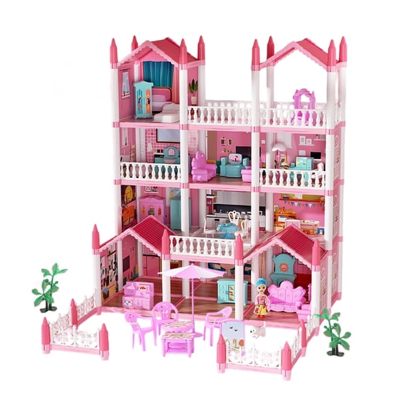 Casa de muñecas DIY para montar con muebles y accesorios con figura de muñecas para cumpleaños con 14 habitaciones