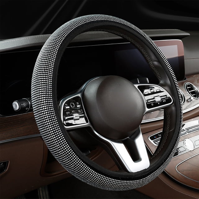 Funda de volante con diamantes de imitación para mujer | Diseño de diamantes brillantes | Ajuste universal de 14-15 pulgadas | Accesorio de verano para coche y protector de ruedas