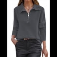 thumbnail image 1 of Suéter de Otoño para Mujer, de Larga, con Cremallera de 1/4, Sudadera Holgada de Punto Acanalado con Abertura. Gris S, 1 of 4