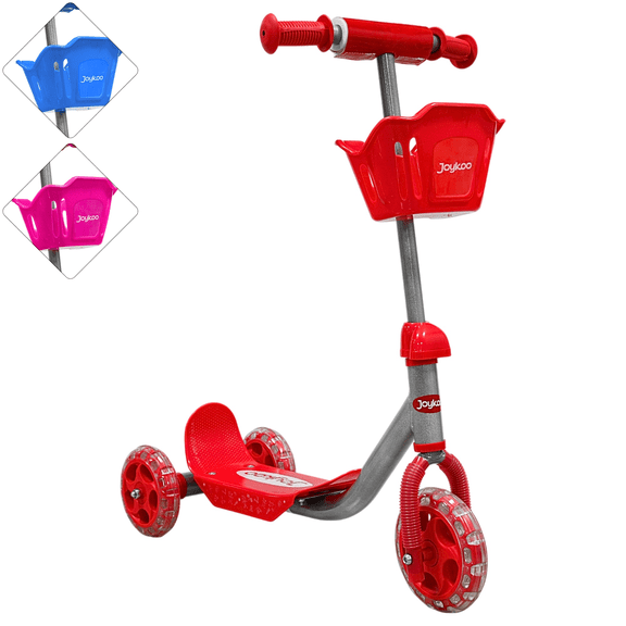 Scooter para Niños con Canastilla Tres Ruedas de Goma Manubrio Ajustable de 60 a 72 cm Soporta hasta 25 kg - Rojo