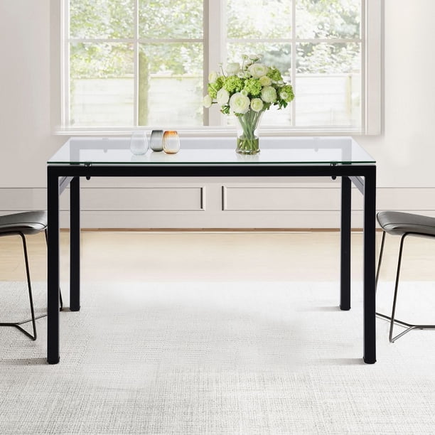 Mesa de Comedor Rectangular de 120x60cm - Para 4-6 Personas, Con Tablero de Vidrio Templado HOMEMAKE FURNITURE Moderno Minimalista
