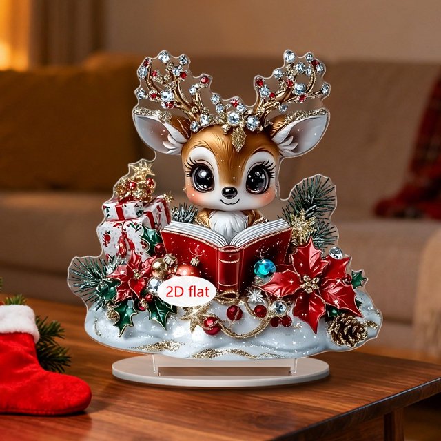 CaiYueKe Santa Claus Deer Ornaments 2D Flat Christmas Decor, Hanging Decorations for Holiday Tree Garland Window, Festive Santa Claus Deer Gift Set for Christmas Party Home Office Decor