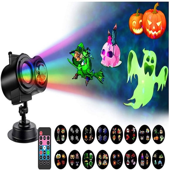 Proyector de luces LED para Halloween y Navidad, 16 diapositivas, lámpara de proyección doble, impermeable, con ondas de agua para exteriores y control remoto para fiestas y cumpleaños.