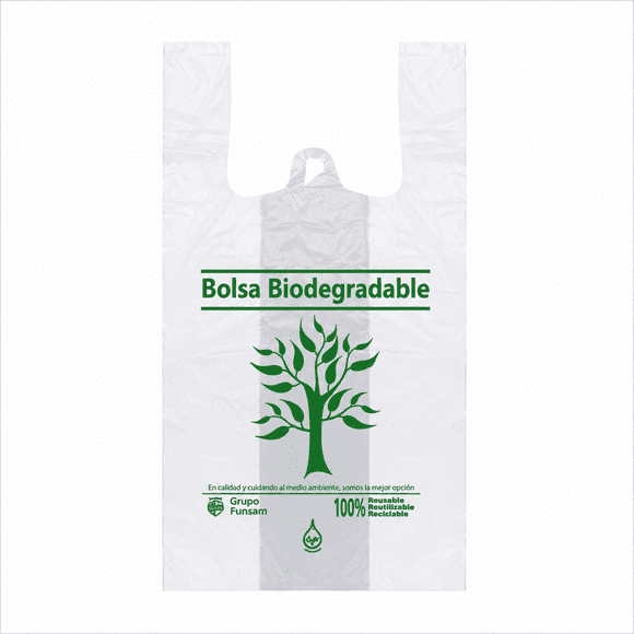 Bolsa tipo camiseta |biodegradable | 1 paquete de 1kg practica y ligera para uso domestico y comercial (capacidad para 2kilo)