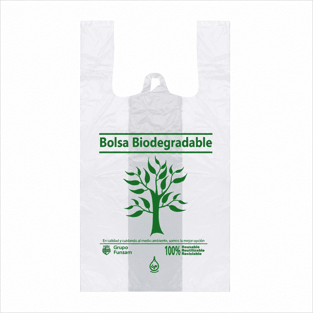 Bolsa tipo camiseta |biodegradable | 1 paquete de 1kg practica y ligera para uso domestico y comercial (capacidad para 2kilo)