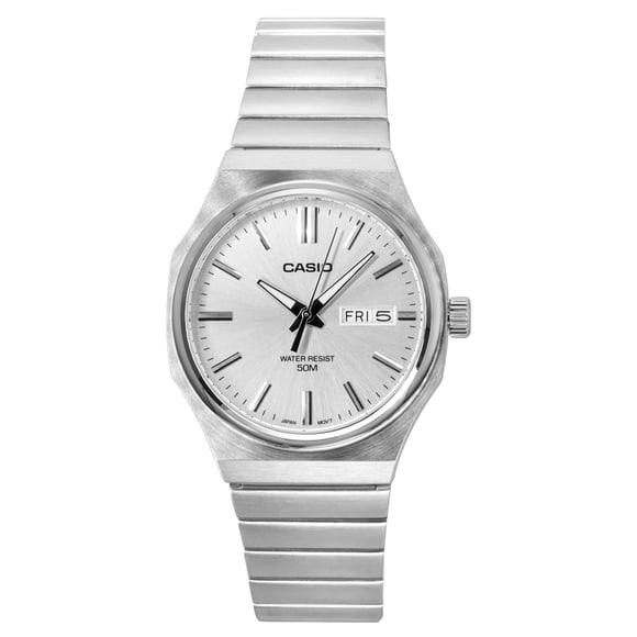 Casio Reloj Estándar Analógico de Acero Inoxidable con Esfera Plateada de Cuarzo MTP-E735D-7AV para Hombre