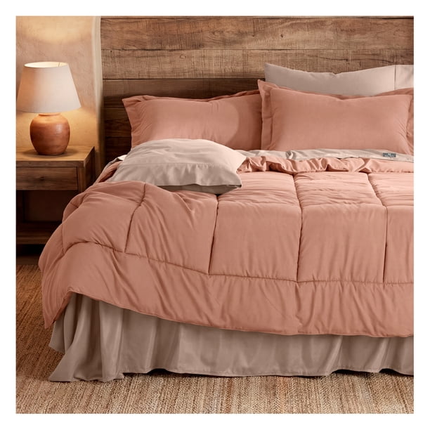 Set Edredón King Size + Funda De Almohada + Sábanas 7 Pzas Real Textil Ladrillo - Café