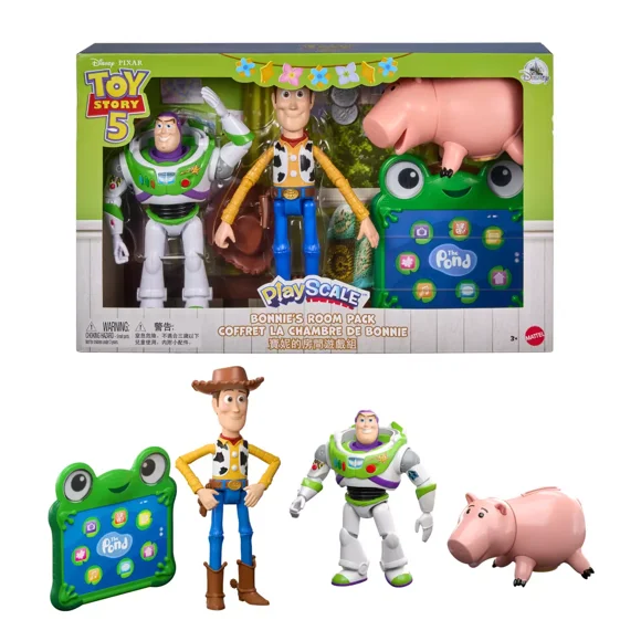 Mattel Disney Pixar Toy Story 5 Playscale Set 4 Figuras Pack Habitacion De Bonnie: Buzz Lightyear, Woody, Lilypad, Ham