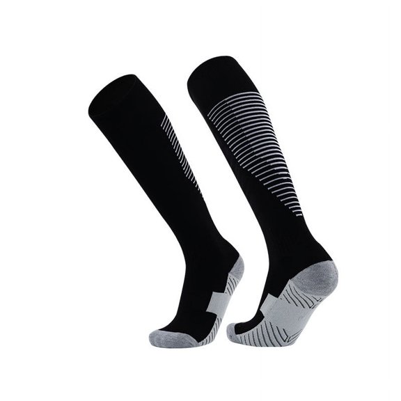 Zhuge Calcetines de fútbol, calcetines de fútbol antideslizantes hasta la rodilla para adultos, calcetines deportivos de rayas de tubo largo, calcetines de fútbol para hombres y mujeres (negro)