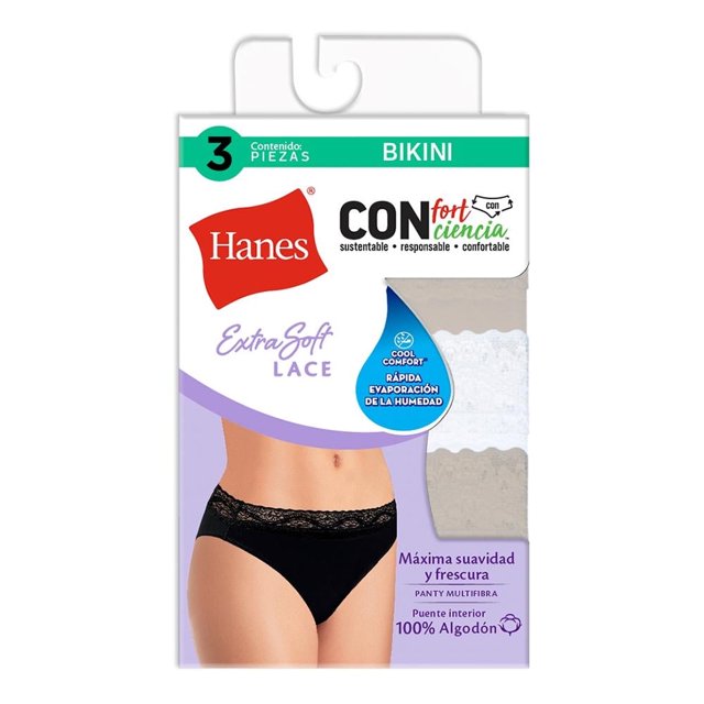 Bikini Hanes Panties para Mujer, Multicolor Extrasoft 1 Paquete con 3 Piezas Talla EG