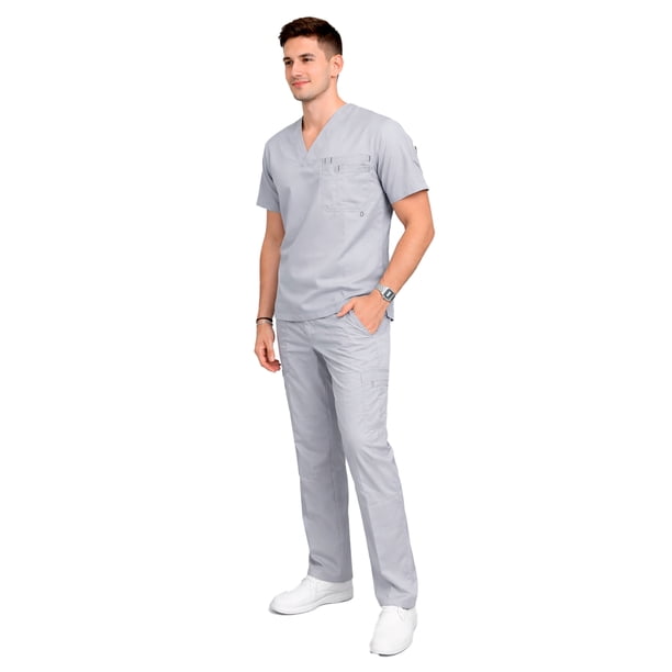 Conjunto Uniforme Médico Hombre Hugo GRIS GDE Filipina Pantalón Quirúrgico Cómodo scrub