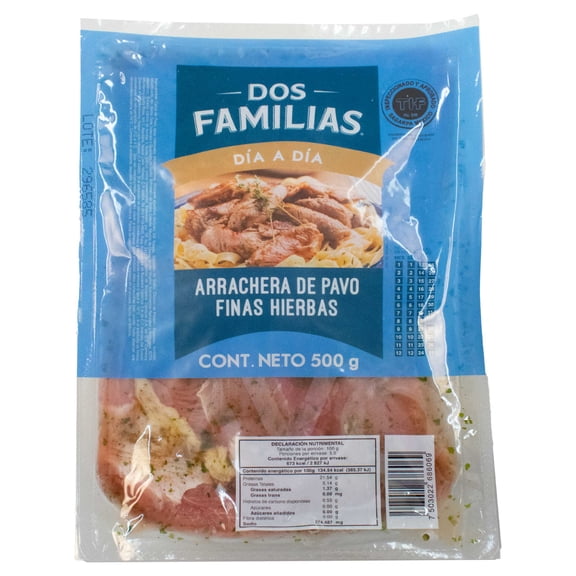 Arrachera de Pavo Dos Familias Congelada Fina Hierbas 500 g