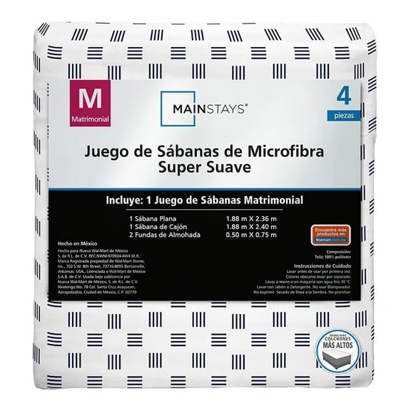 Juego De Sábanas Mainstays Matrimonial BLANCO RAYAS