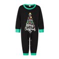 thumbnail image 2 of Pijamas navideños familiares a juego: camisetas de manga larga con cuello redondo y estampado de letras y hojas, y pantalones a cuadros., 2 of 10