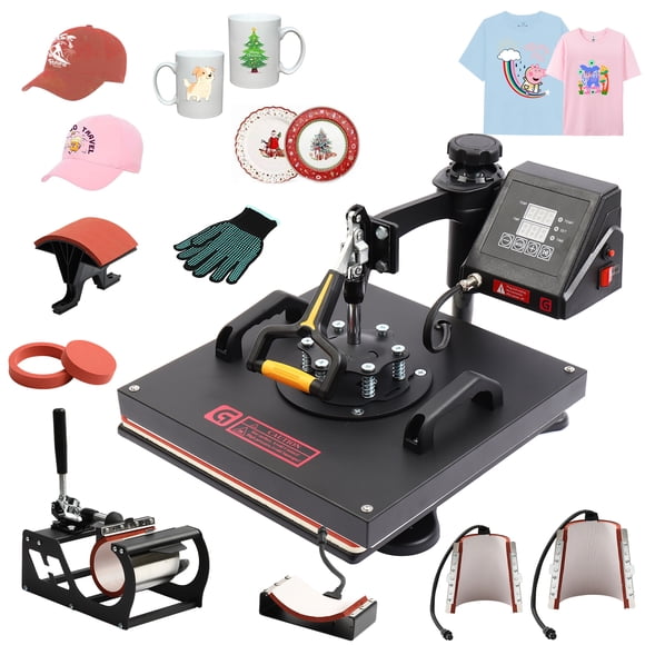Prensa de calor profesional 8 en 1 – 1400W, 38x38cm, doble pantalla y doble tubo calefactor, rodillo 360°, kit completo para sublimación en camisetas, tazas, gorras y platos