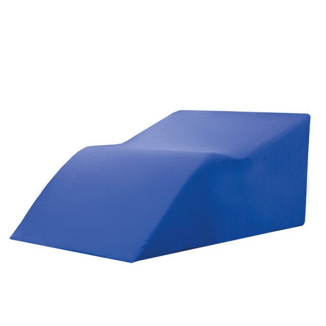 almohada elevación de piernas y disminución de pies hinchados dr joohn poliuretano cojín ortopédico Azul Rey, vista 3/4 frontal con pendiente escalonada para elevar piernas y apoyar tobillos; funda extraíble 100% poliéster, núcleo de espuma de poliuretano de alta densidad, dimensiones 61x43x28 cm, llega comprimida al vacío. Adecuada para favorecer la circulación y reducir la hinchazón; a menudo usada también para recuperación post-ejercicio.