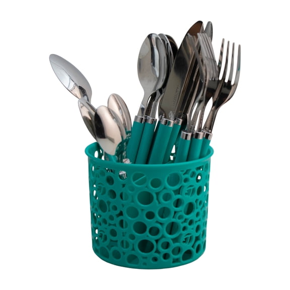 Juego de Cubiertos Azul 17 Piezas con Soporte, Acero Inoxidable y Mango Ergonómico, Incluye Cuchillos, Tenedores y Cucharas, Organización y Estilo en tu Cocina